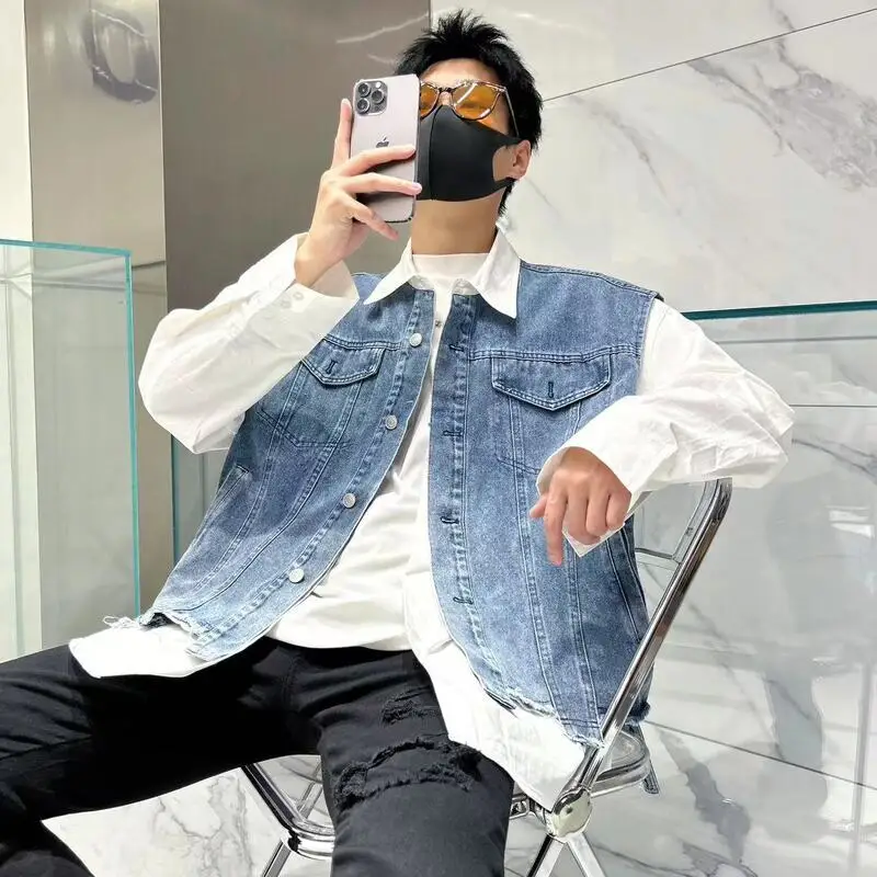 

Autumn Winter Large Size 300 Pou Japanese Design Casual Denim Jaet Men's Outerwear Trendy Brand INS Fake Two-Piece irt