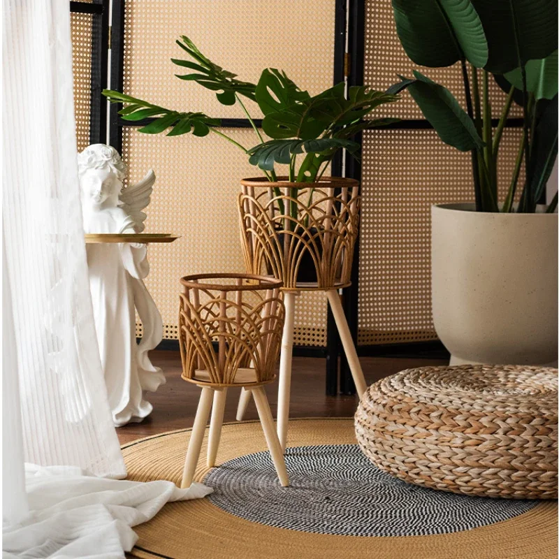 Light Luxury High Sense Plant Stand Garden Bamboo Stand For Flowers Living Room Circular Flower Rack Indoor Decor Flower Holder