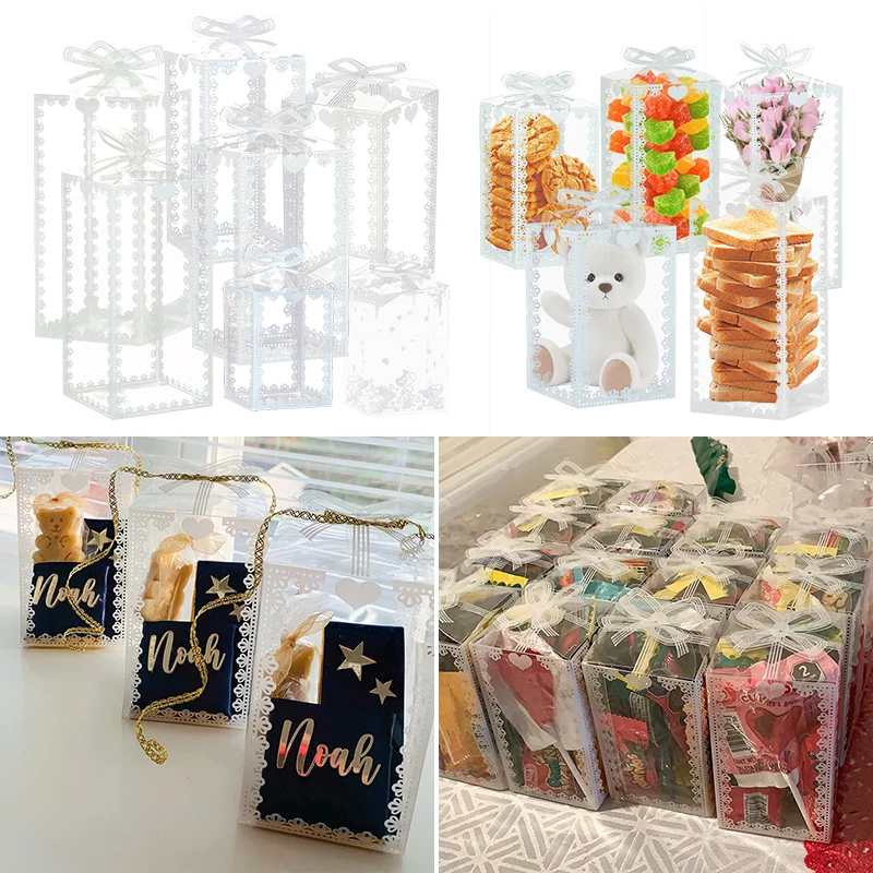 5pc White Transparent Lace Clear Gift PVC Box Model Toy Souvenir Apple Chocolate Present Flower Cake Candy Plastic Packaging Box