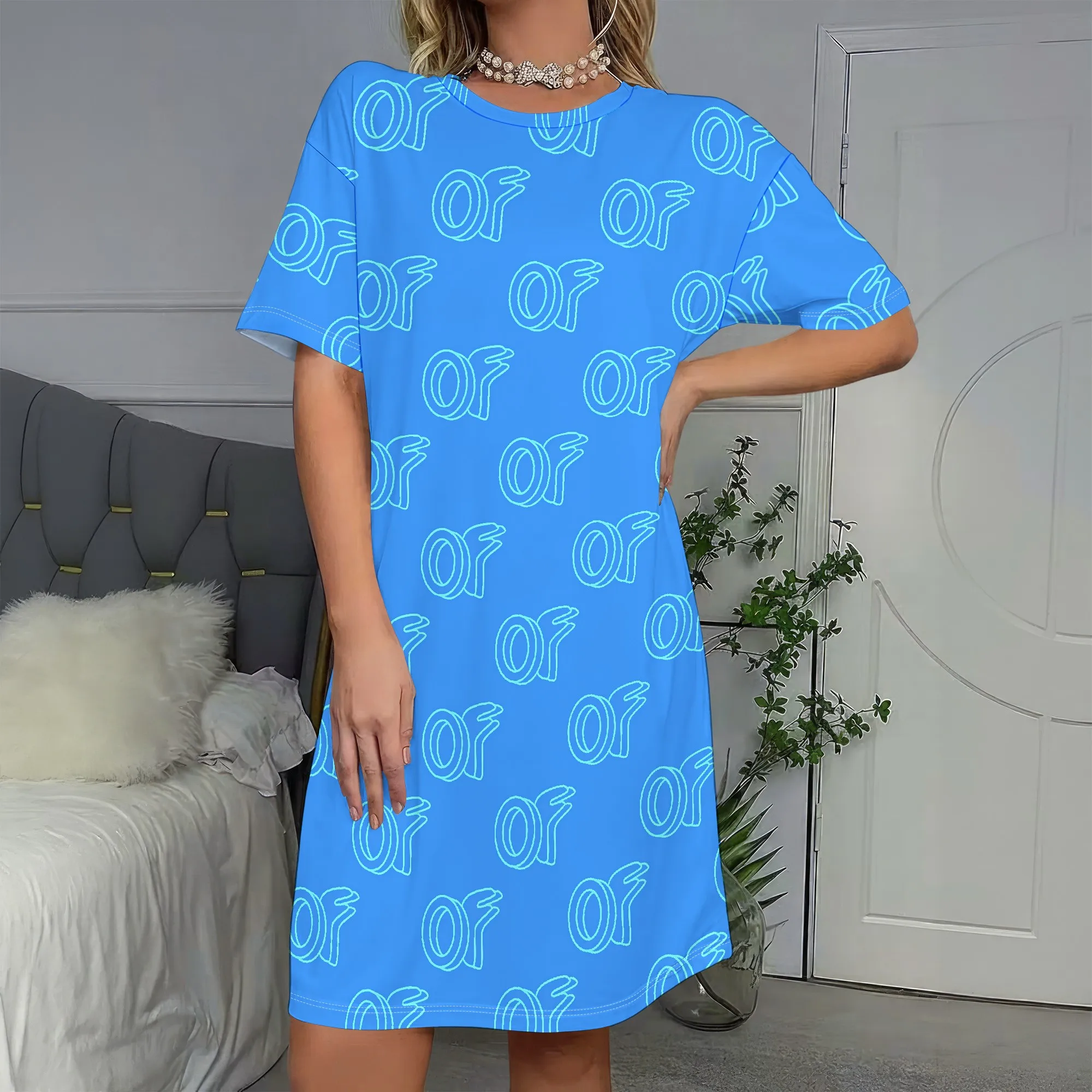 

Of Pattern Print,Short Sleeve Dress,Casual T-Shirt Dress,Graphic Tee Dress,Summer Wear,Daily Outfit,Beach Vacation,S-2XL