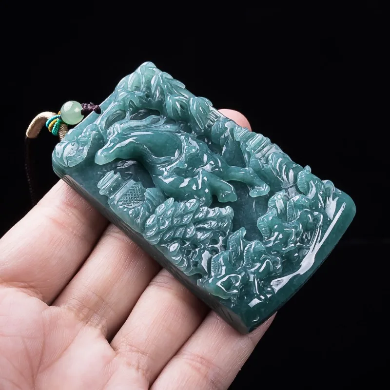

Natural A-grade Jadeite Blue Water Horse Pendant Get Rich Now Ice Seed Zodiac Horse Jade and Stone Male and Female Jade Pendants