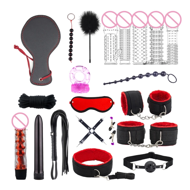 

Sexy BDSM Kits Plush Sex Bondage Set Handcuffs Sex Games Whips Gag Nipple Clamps SM Toy for Couples Exotic Accessories New