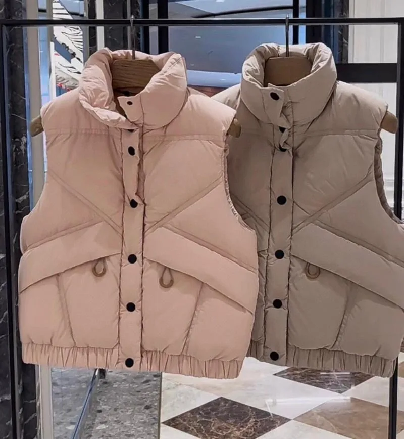 2024 Winter New Fashionable Women's Down Vest High Quality Solid Color Stand up Collar Single breasted Sleeveless Down Jacket