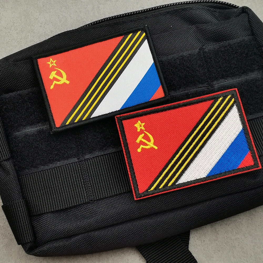 Red Color Russian Soviet Union Embroidery Russia Victory Flag Patch Label Square Sew-on Army Chest Bag Hat Shirt Stickers Patch