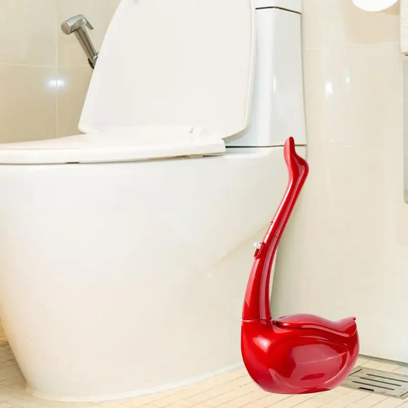 Creative Toilet Bowl Brush & Holder Standable Self Contained Cleaning Fliud Toilet Brushes Set Two-color Swan Shape Design