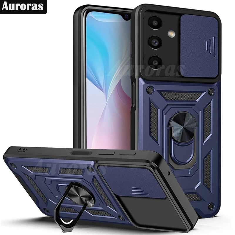 Auroras For Samsung Galaxy A15 4G 5G Case Finger Ring Slide Lens Window Shockproof Shell For Samsung A25 A05 A05S Cover Fundas