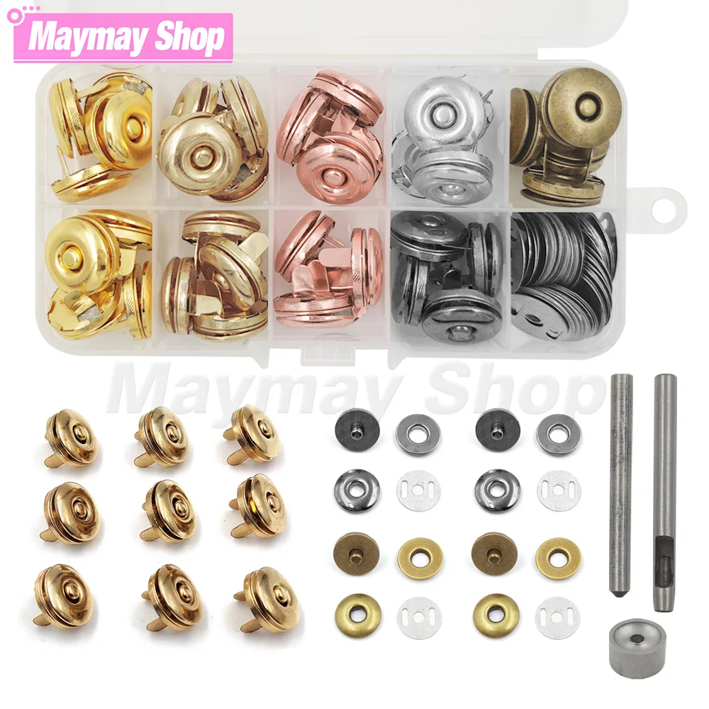 20sets 17mm Magnetic Button Snap Round Purse Leather Fasteners Clasp For Purse Bag Wallet Notebook Craft Parts Diy Accessories