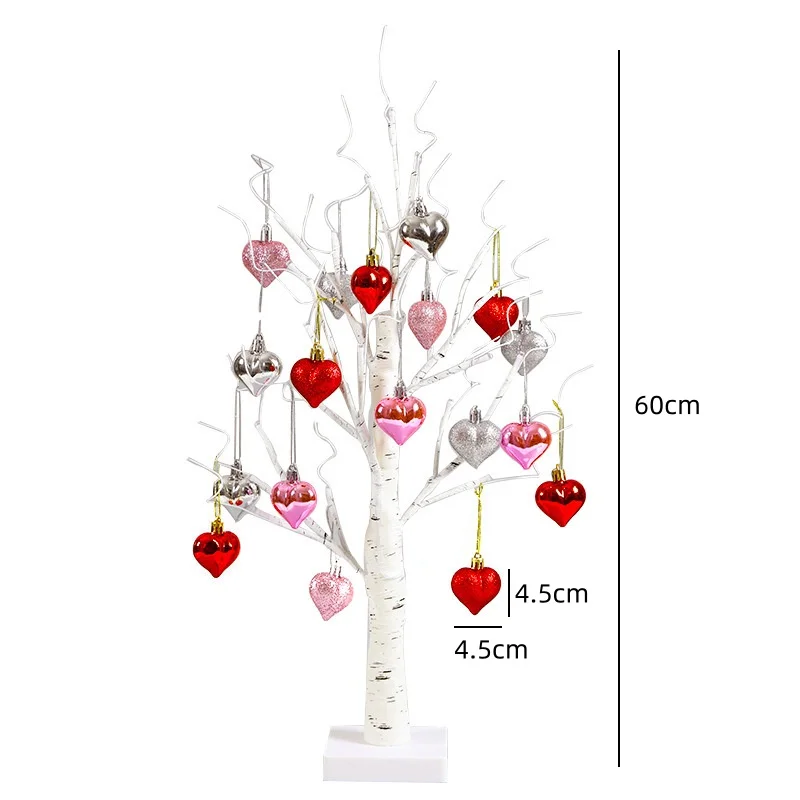 60 cm LED Birke Baum Nachtlicht Bunte Herz Hängen Baum Anhänger Weihnachten Hochzeit Party Dekoration Valentinstag Geschenke – Detail 4