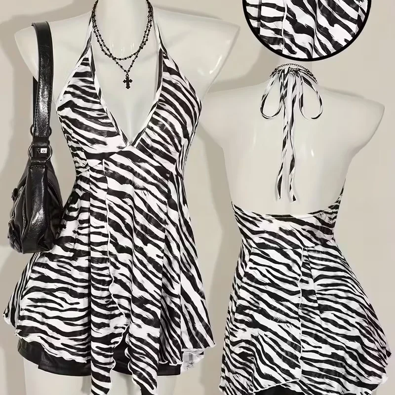 2026 Sommer Neu Europäisch-Amerikanischer Retro Zebra-Print V-Ausschnitt Schulterfreies Rückenfreies Ärmelloses Top für Damen mit