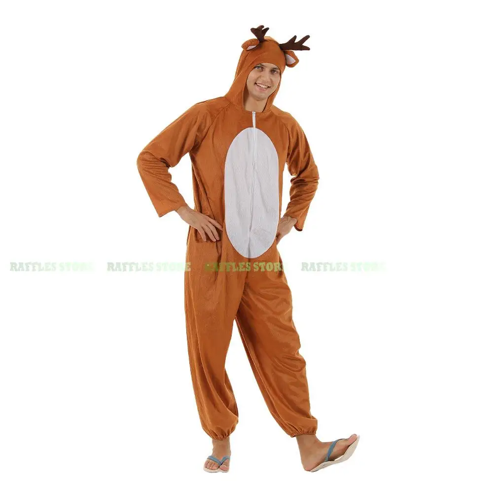 2023 Christmas Xmas Cute Reindeer Costume For Adult New Year Pub Party Animal Jumpsuit Men Women Funny Couple Xmas Fancy Dress