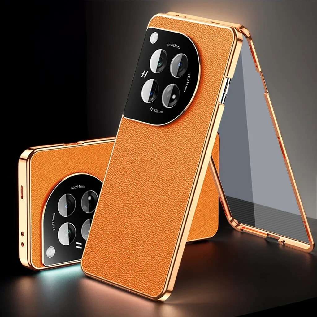 حافظة هاتف بمغناطيس معدني على الوجهين من الزجاج المقسى لهاتف OnePlus 13 11 12R Nord CE 4 Lite 5G غطاء خلفي من الجلد لحماية العدسات #2