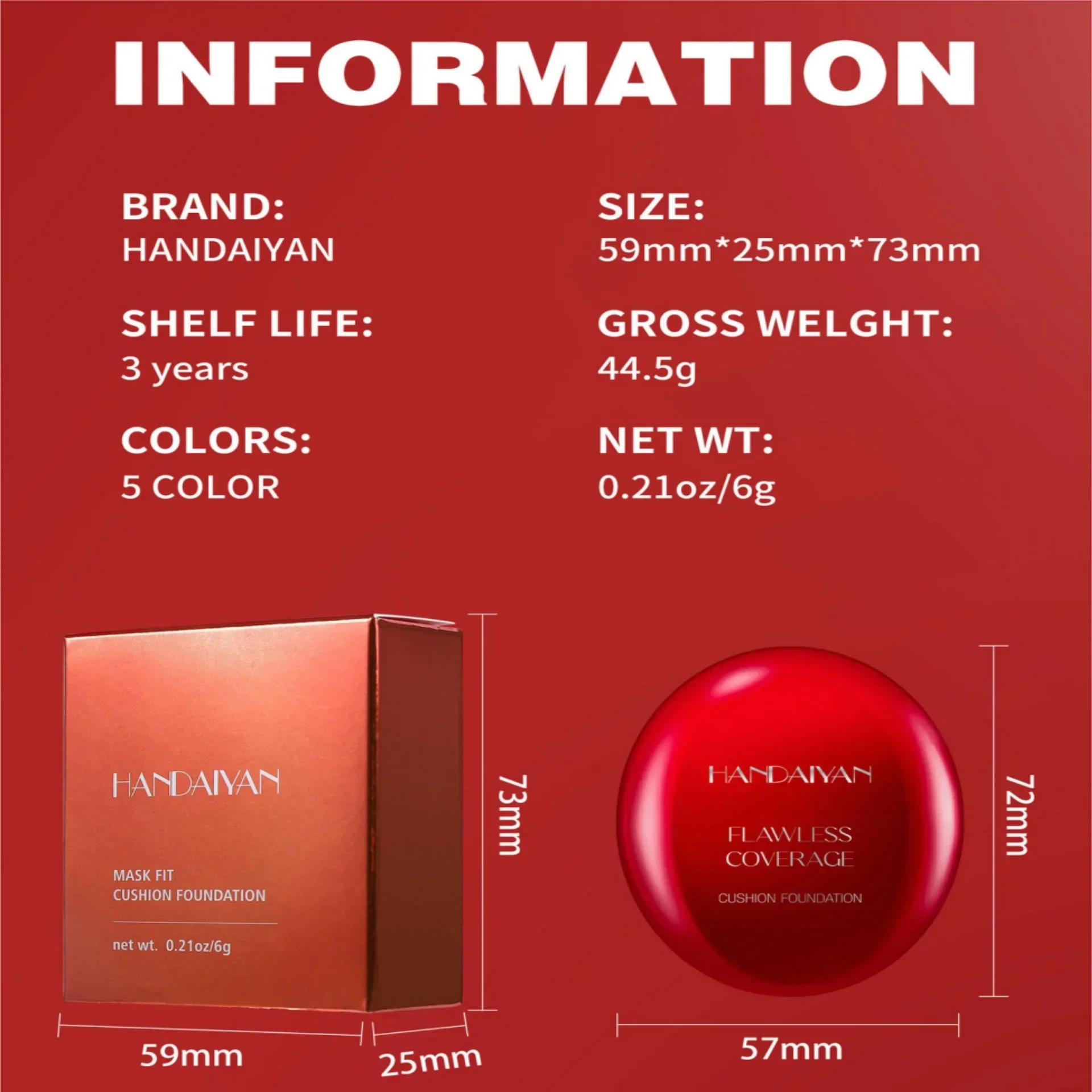 Fond de teint coussin rouge, maquillage longue durée, puissance dissimulée, imperméable, hydratant, fond de teint liquide à haute couverture