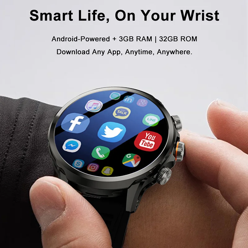 Reloj Inteligente 4G LTE Doble Sistema, Pantalla 1.95" Cámara Lateral 9MP, GPS/WiFi/SIM, 32GB Reproductor Música/Video, Monitor de Ejercicio - Envío Gratis