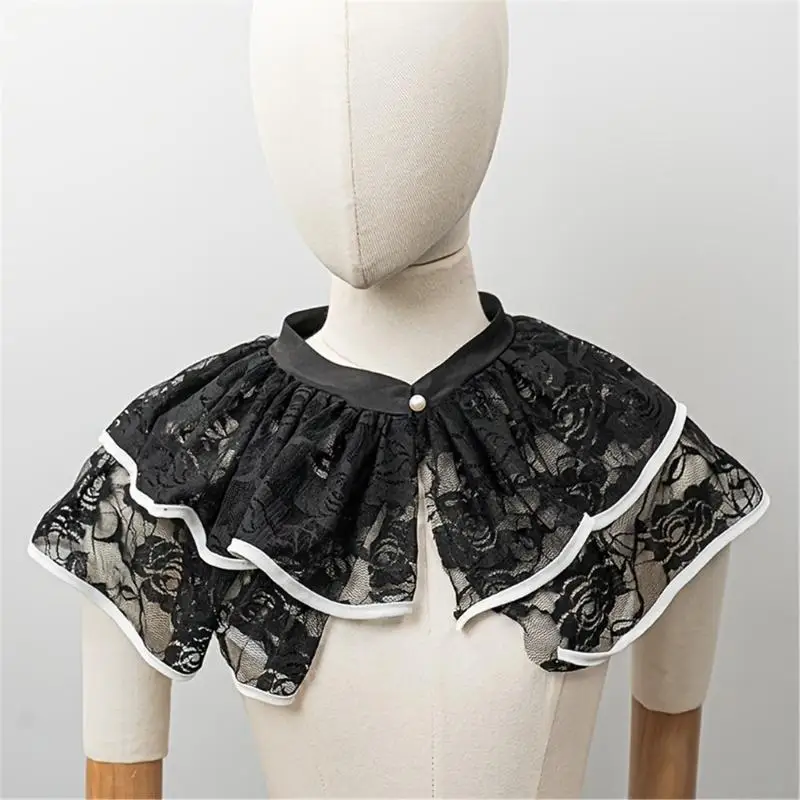 Costume Lace Collar Accessory Shawl with Ruffled Overlay for Portrait Use, Stage Styling and Decorative Wear Accent Y166
