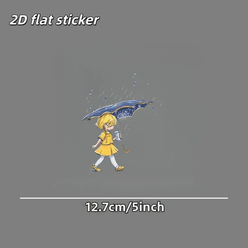1Pc 2D Flat Rainy Girl Vinyl Sticker, Waterproof Black Background Decal for Car Window & Body