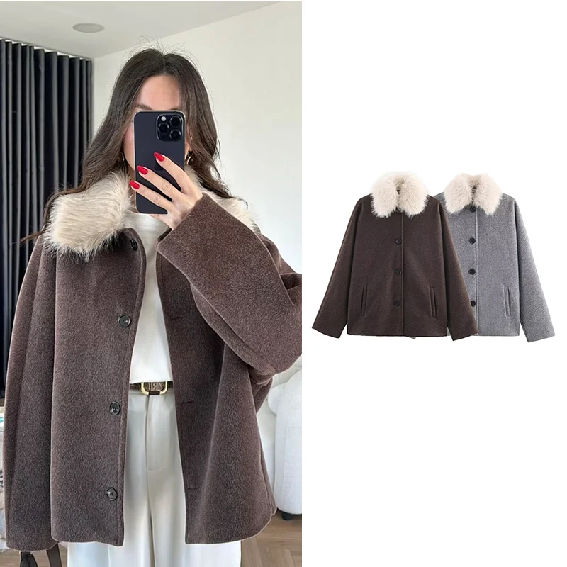 

Женские новые осенние куртки 2025 года, модные элегантные свободные теплые пальто с меховым воротником, женские осенние шикарные молодежные уличные дорожные куртки, пальто