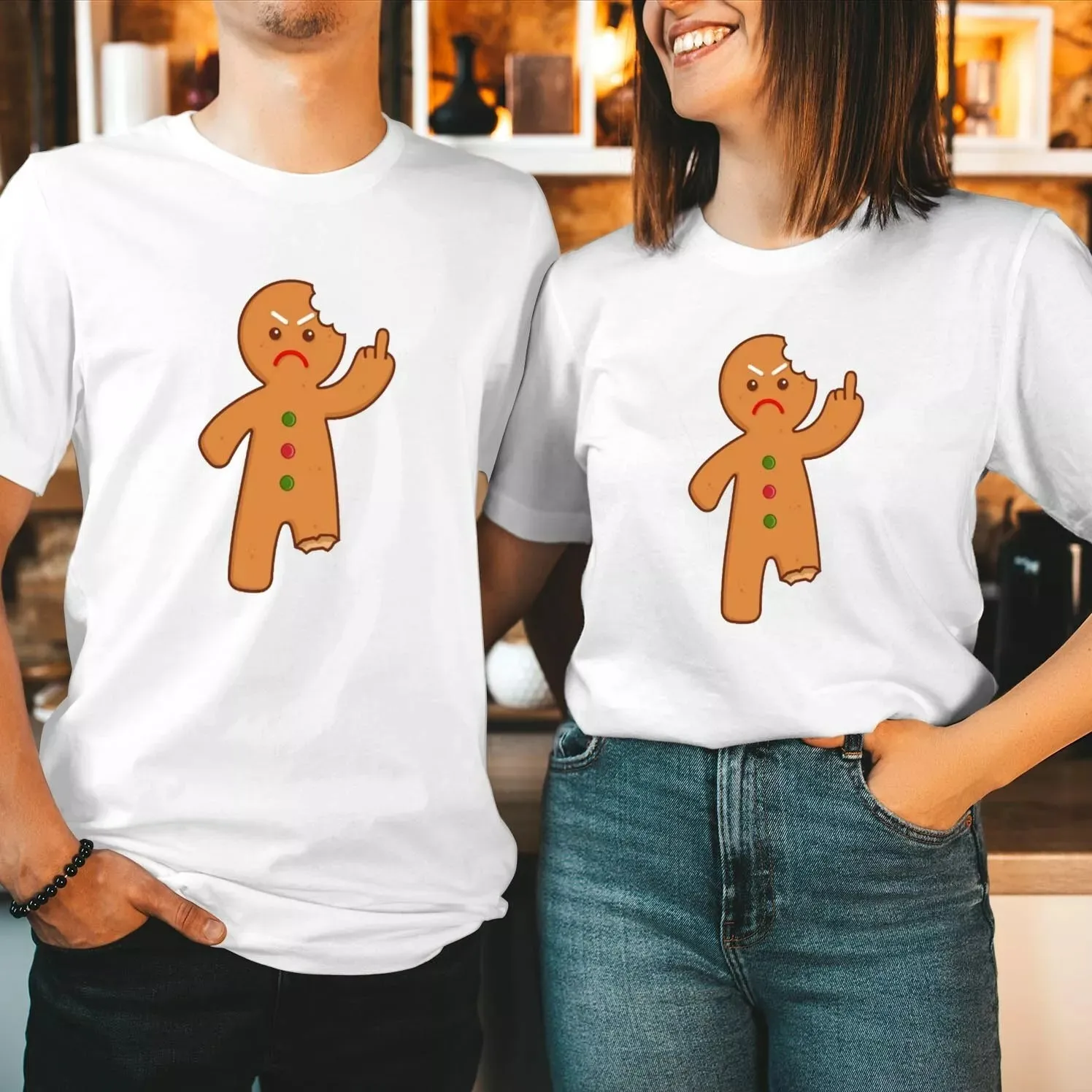 T-SHIRT (5336) Funny Gingerbread Man Rude Ugly Funny Christmas Shirt Christmas Romantic Couple Special T-Shirt