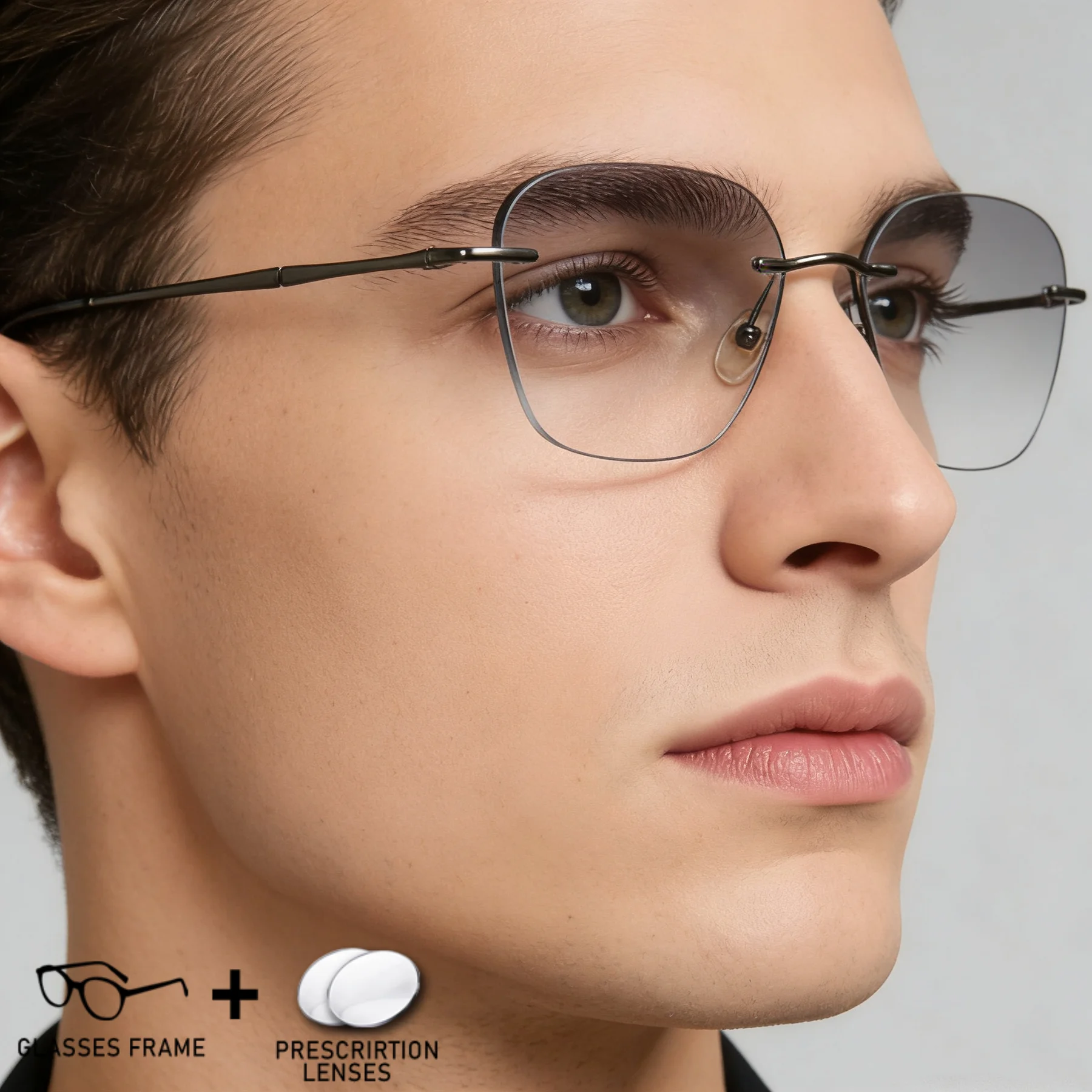 

Gradient Colored lenses Men Rimless Glasses Prescription Glasses Titanium 1.61-8 1.67 Recipe Lenses Myopia Progressive Eyewear