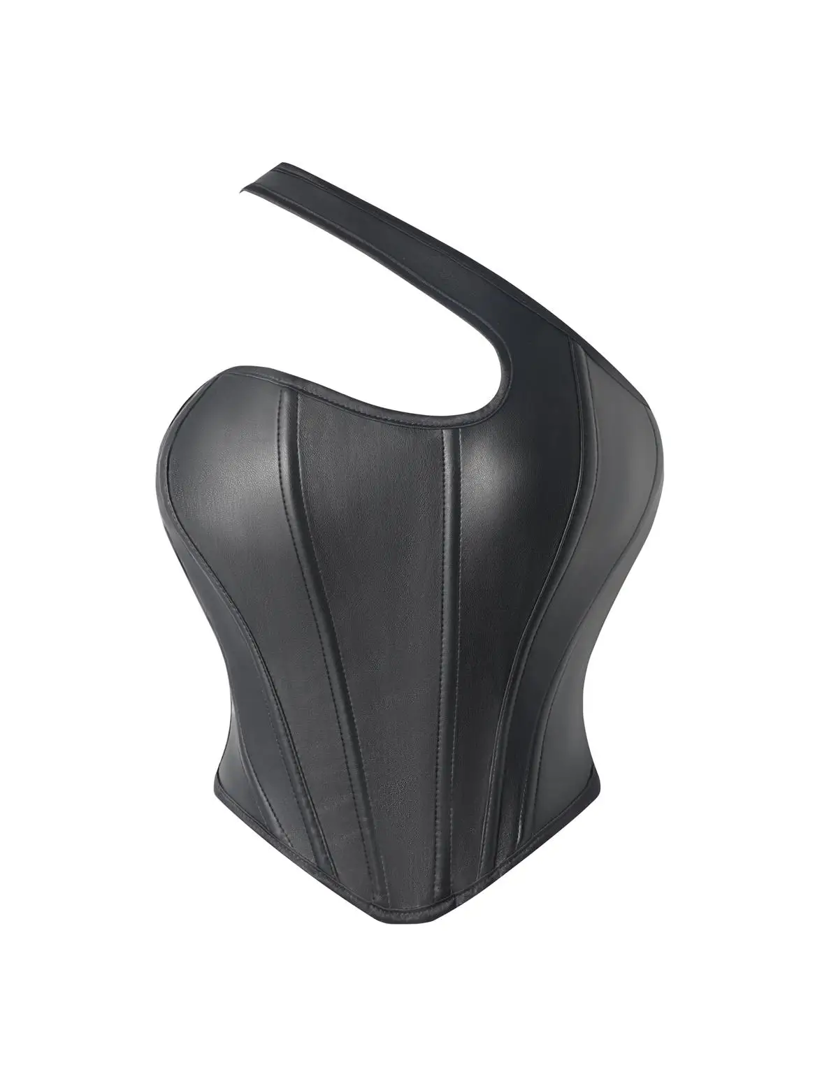 Damen Gothic One-Shoulder-Korsett-Top aus Kunstleder mit Korsagen und Schnürung am Rücken zur Taillenformung