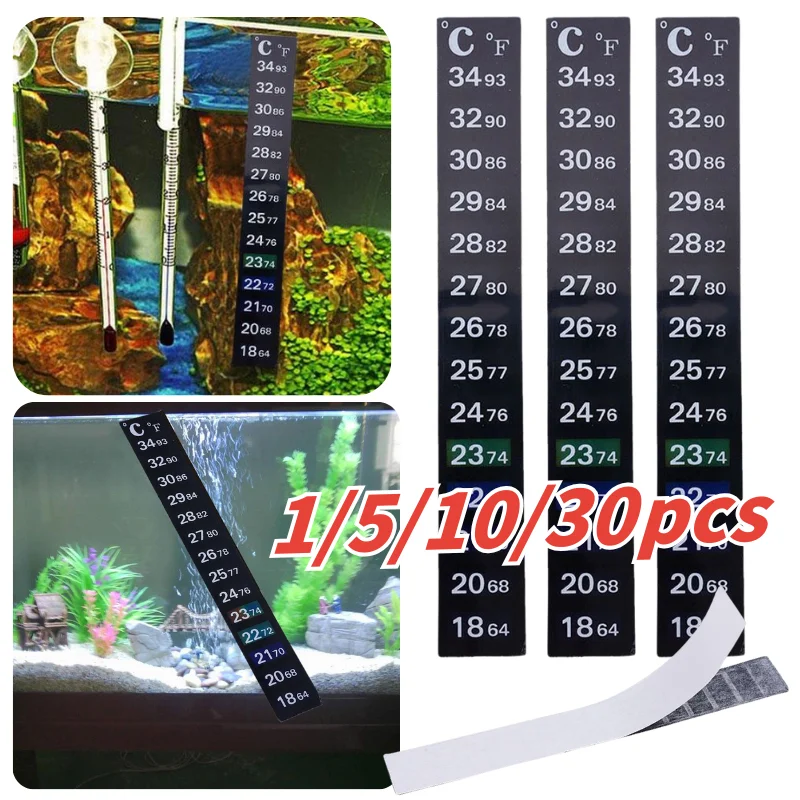 Digital Aquarium Fish Tank Strip Adhesive Temperature Measure Sticker Dual Scale C/F Discolor Temperature Tools 1/5Pcs/10/30Pcs