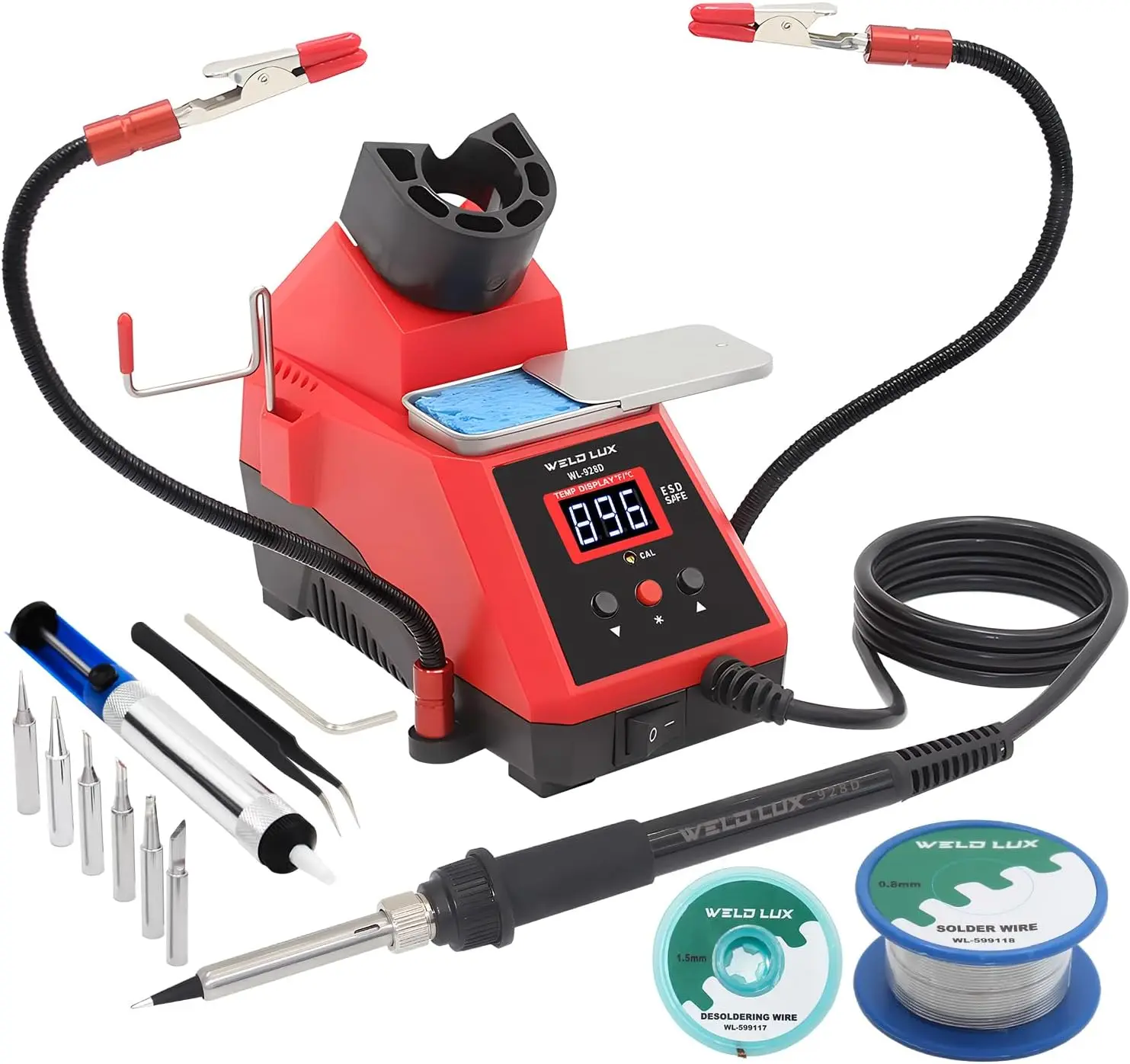 

60W Digital Soldering Iron Station Kit with 2 Helping Hands, 6 Tips, Lead-Free Solder, Solder Sucker, Tweezers, °C/ºF, Auto Slee