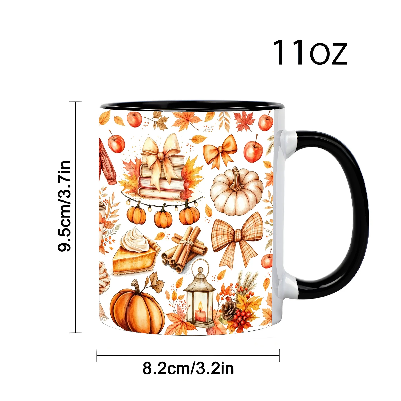 1pc 11oz Watercolor Fall Ceramic Coffee Mug - Autumn Pumpkin Pie Cinnamon Sweater Pattern, Perfect Gift for Fall Lovers Coffee Drinkers, Ideal for Home Office Daily Use Birthday Holiday Thanksgiving Housewarming Present