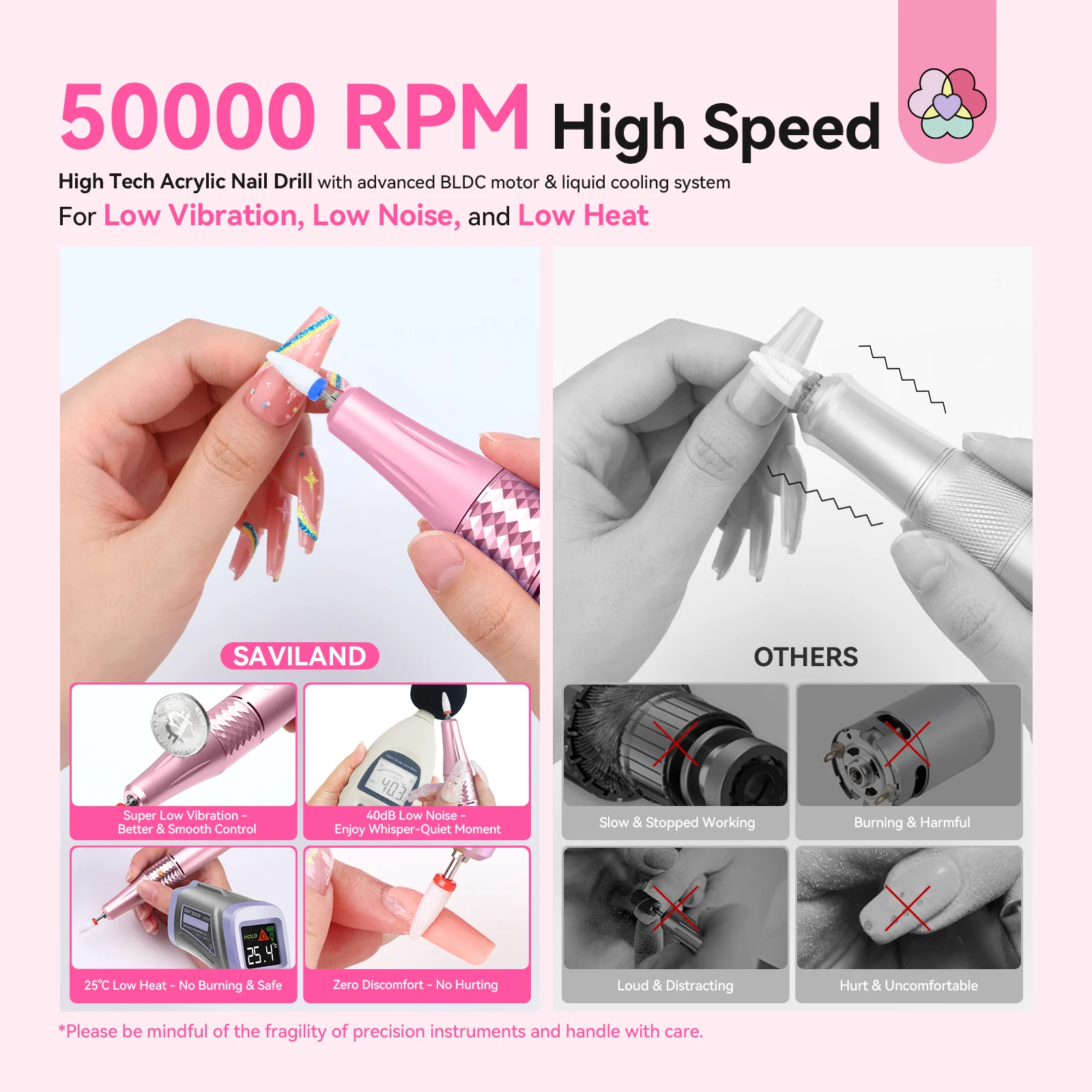 SAVILAND 50000 RPM elektrische nagelboormachine Oplaadbare nagelboorset met keramische boren voor snelle acrylnagelverwijdering