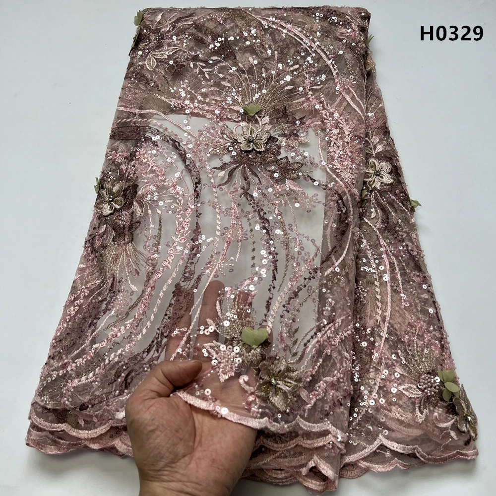 African Nigerian Tulle Lace Fabric,High Quality，Sequins EmbroideryBeaded, French GuipureWedding Party Dress, 5Yards, 2024