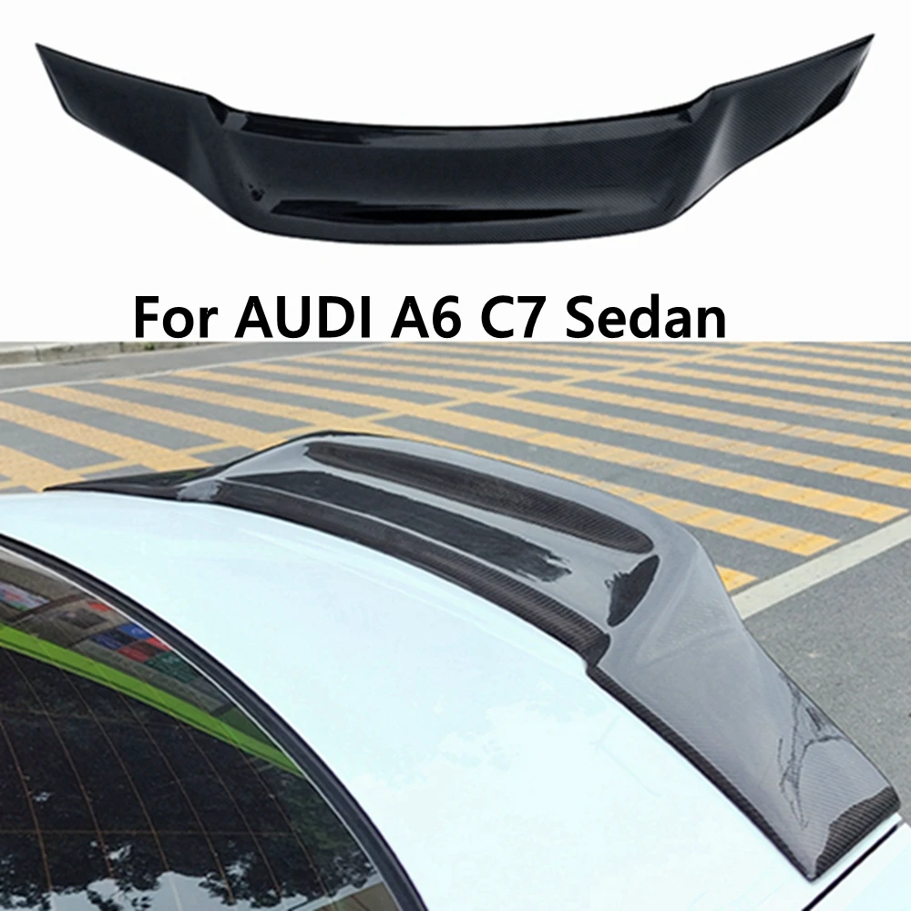 

For AUDI A6 C7 Sedan R Style Carbon Fiber FRP unpainted glossy black Forged carbon Rear Spoiler 2012-2016 Trunk Wing