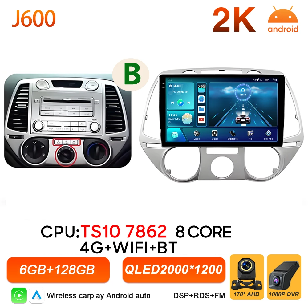Android 16 autoradio multimediasysteem voor Hyundai i20 2008 2009 2010 2011 2012 Carplay Auto Player GPS Navigatie DSP BT Touchscreen