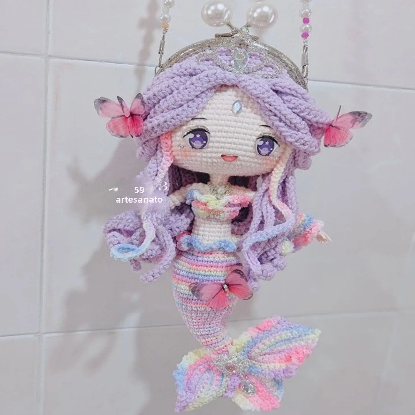 hanrted-yarn-doll-hook-needle-purple-clutch-coin-purse-crossbody-bag-mermaid-doll-creative-gift-for-women