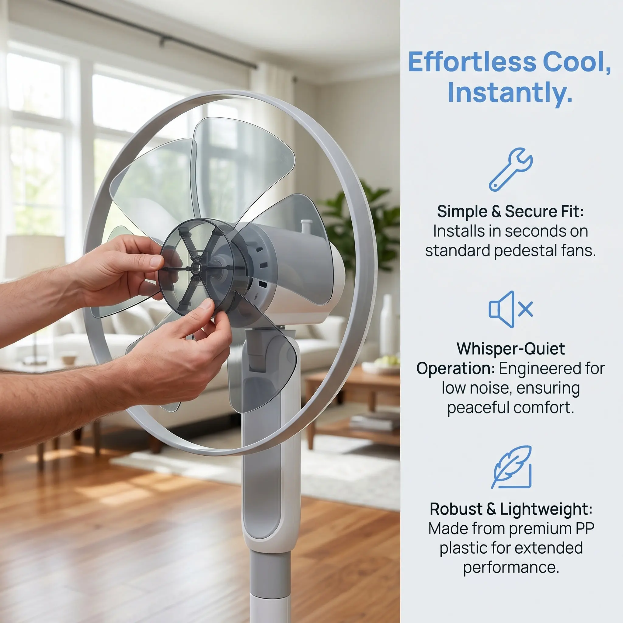 Plastic Fan Blade 6 Leaves Replacement for Standing Pedestal Floor Table Fan Robust Construction Silent Use Easy Removal