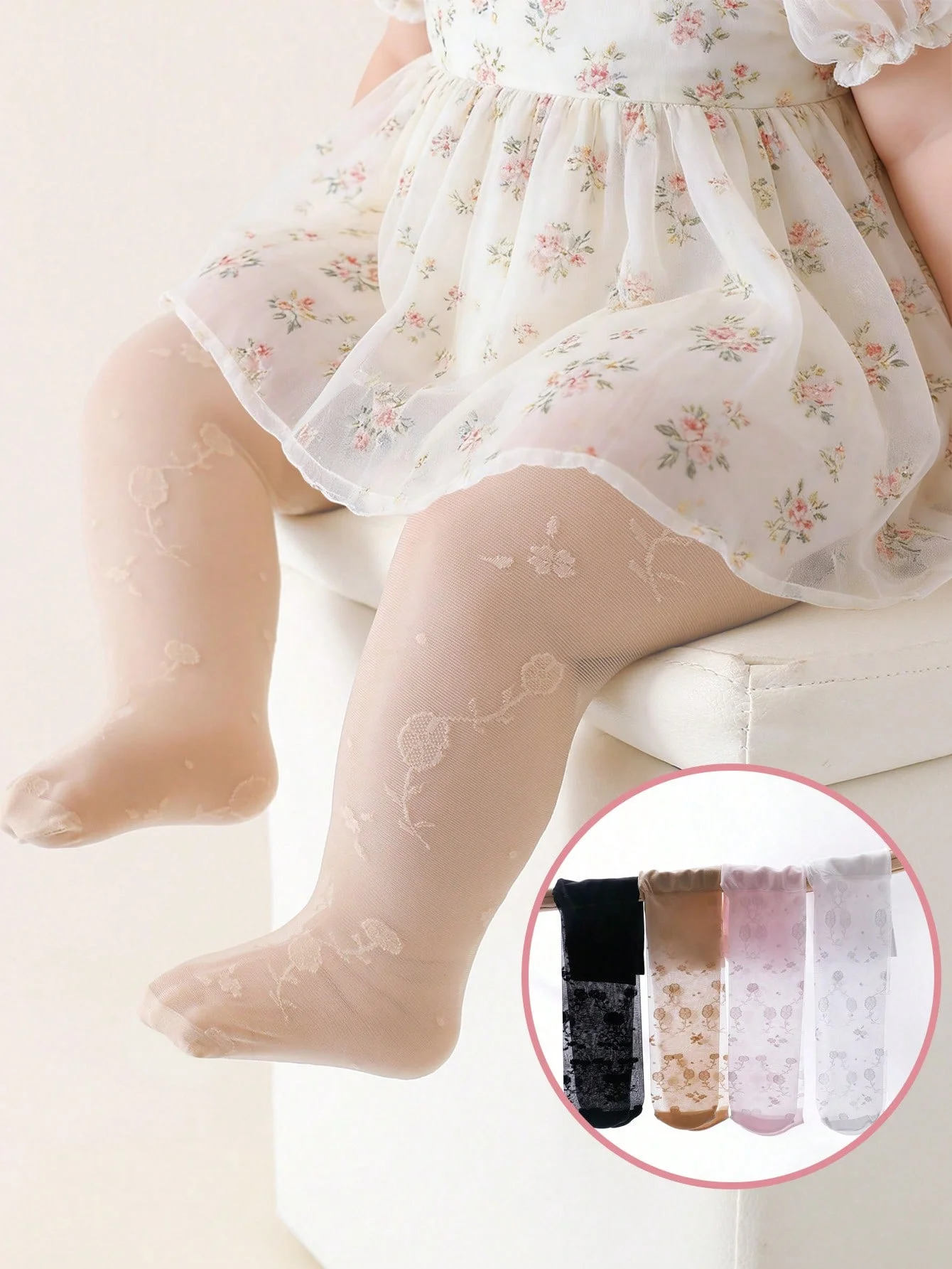 4 Pairs of Baby Girls Sweet Cute Flowers Spring and Summer Breathable Silk Stockings, for the Daily Life of Toddlers Aged 0-72 Months