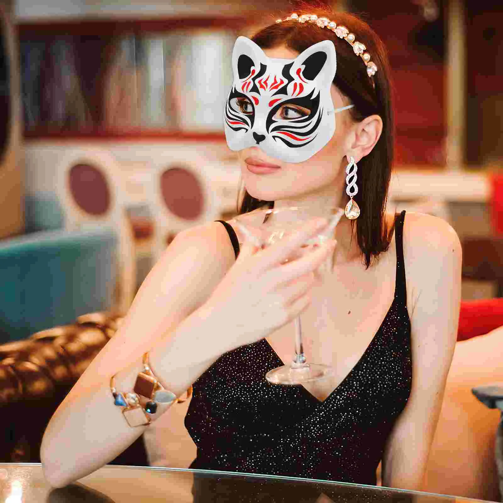 6-częściowa pusta maska Masquerade Masks DIY Face Paper Prom Fox Ręcznie malowany wzór zwierzęcy Biała impreza Dziecko dla pary