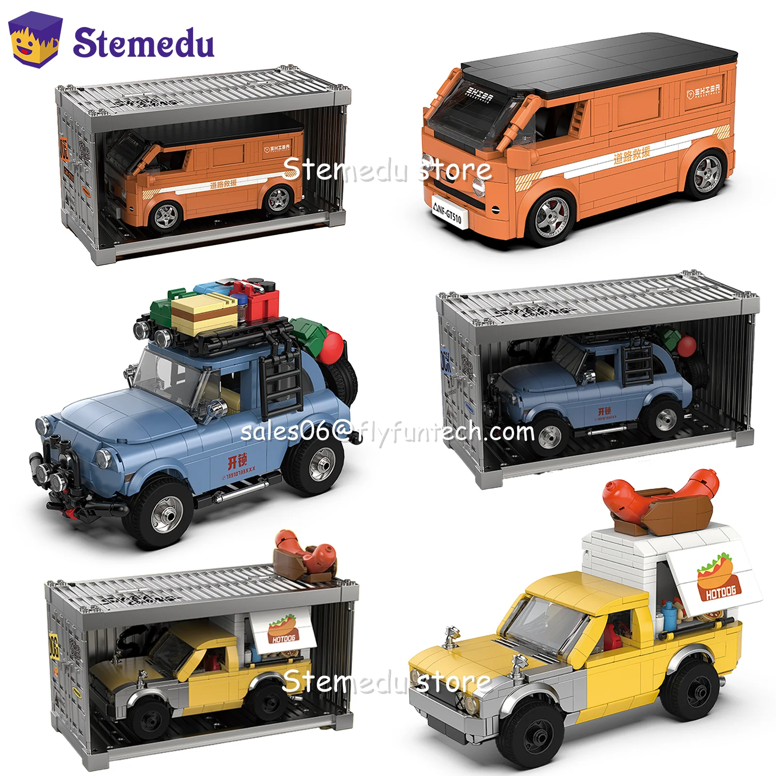 

НОВЫЙ POWERBLOCK Грузовик для хот-догов/грузовик для еды Дорожный спасательный автомобиль Шарнирный автомобиль с контейнером Дисплей Коробка Строительные блоки