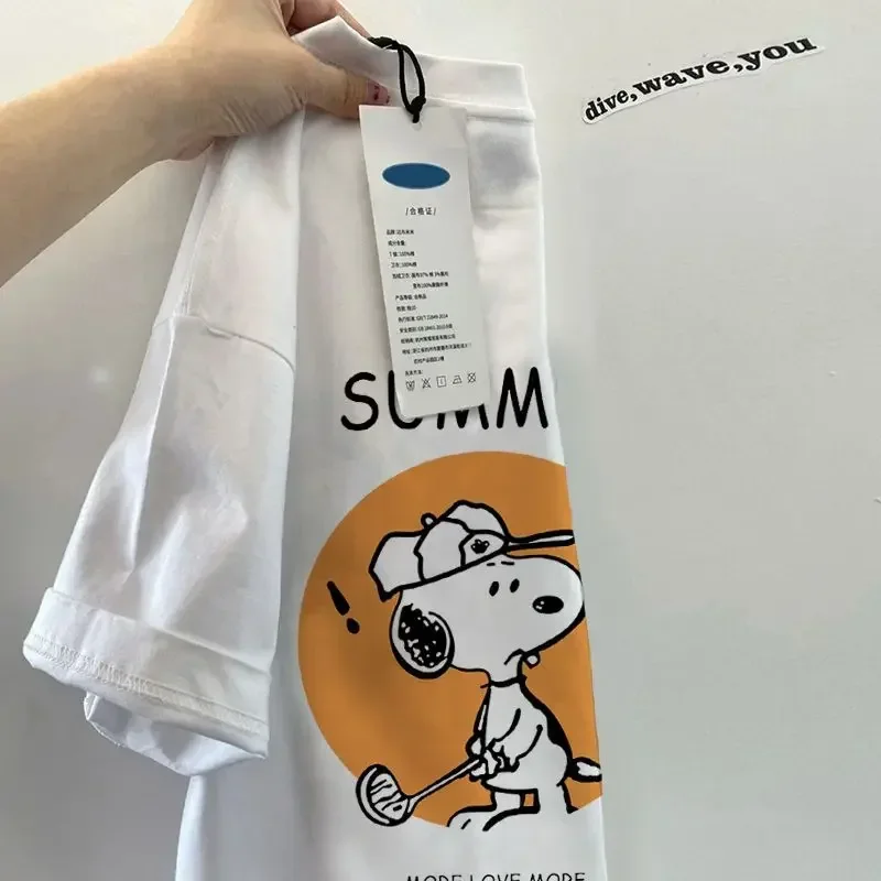 Snoopy girl  boy Cotton Short Sleeve T Shirt Female ins Summer Loose Student Hong Kong Retro Top