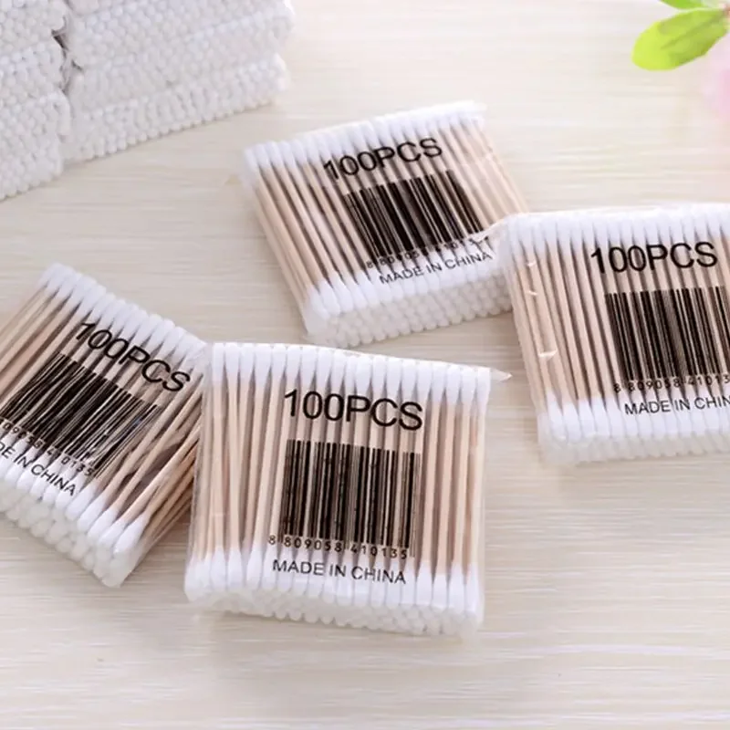 1 Pack Wooden Cotton Swabs Double-Tipped Multipurpose Safety Nose Ear Cleaning Buds Dust-Free Sterile Makeup Cosmetic