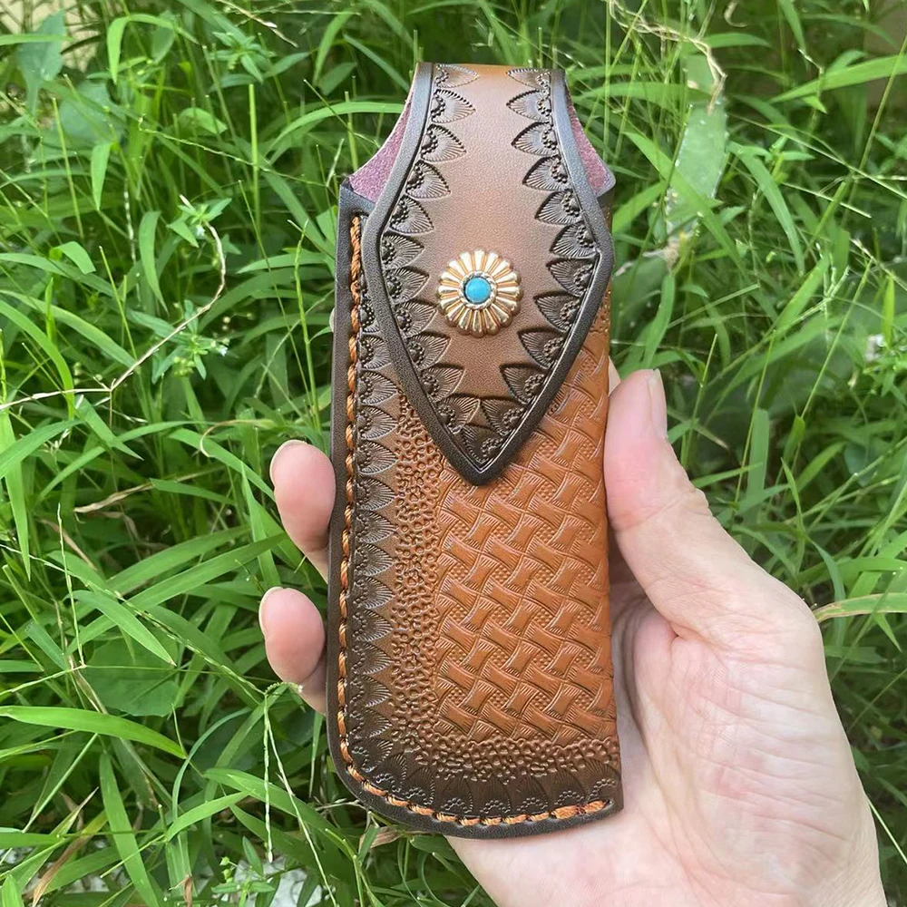 First Layer Genuine Cowhide Pocket Folding Small Straight Leather Case, Scabbard Sheath , Outdoor Hunt Cover Belt DIY