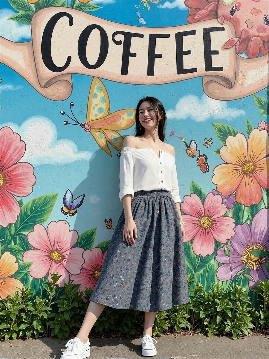 Midi floral impresso saias das mulheres retalhos em camadas plissado plissado malha artístico moderno chique elegante faculdade verão apliques