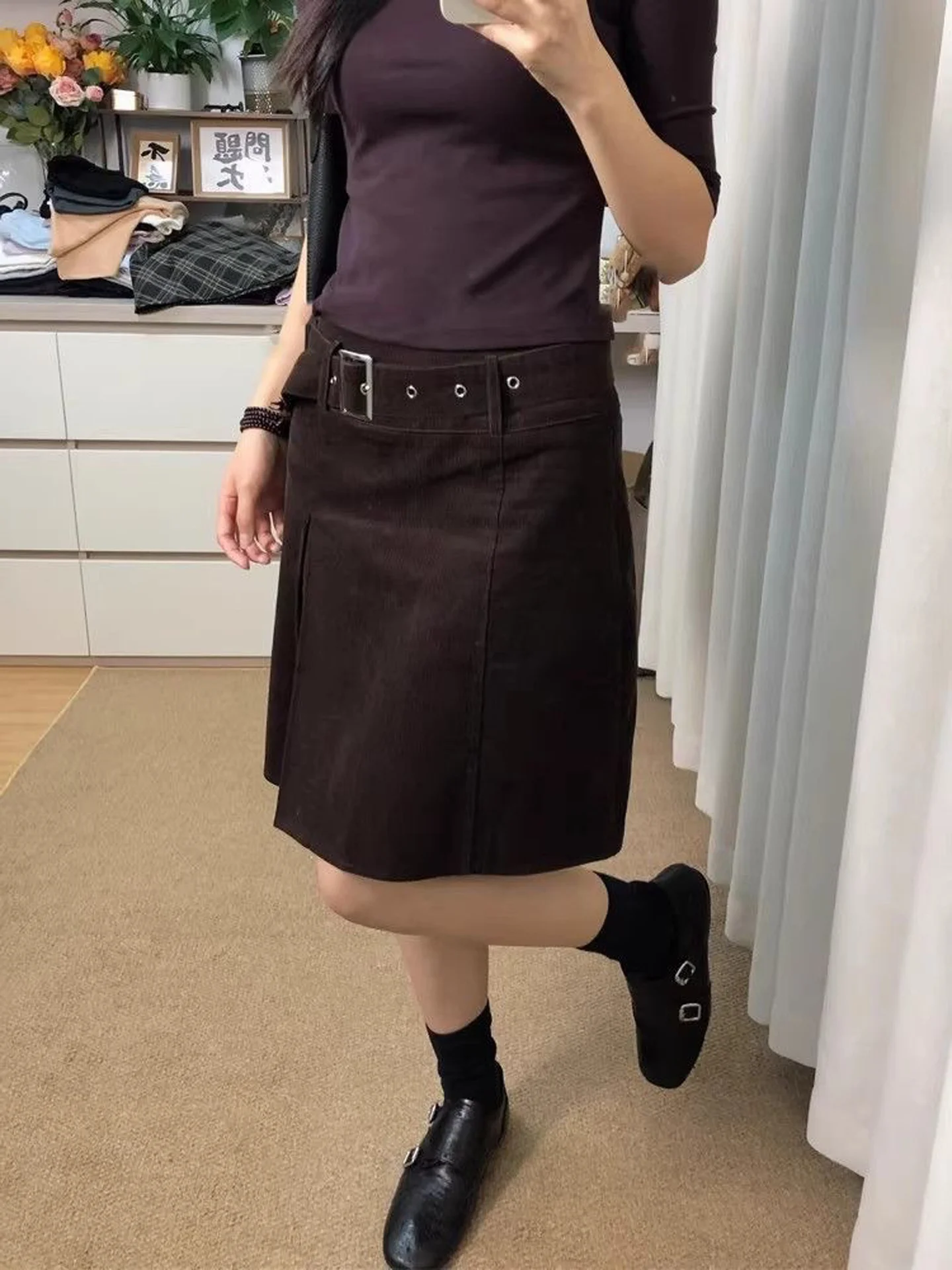 Retro High Waist A-Line  Skirt Women's Fashionable Slimming Short Skirt Anti-Light Walking Skirt Commute Simple Style