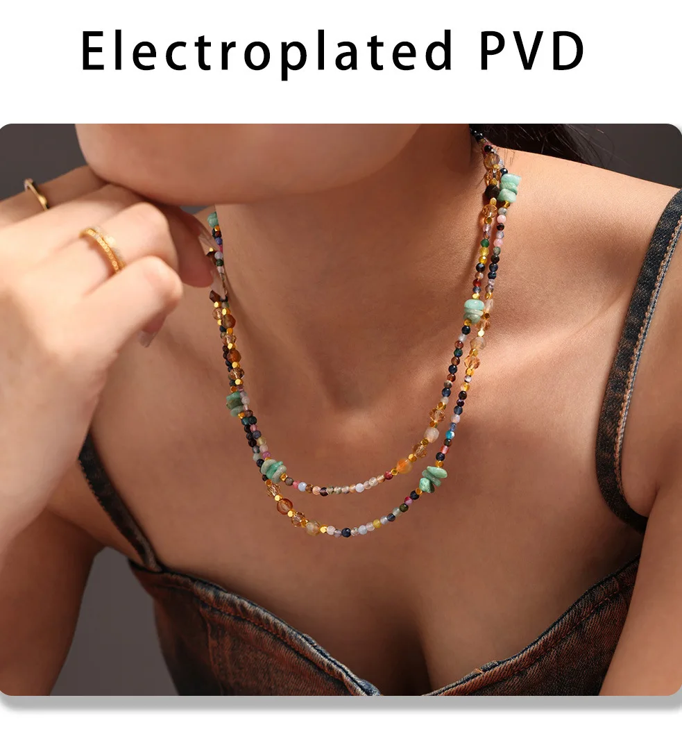 Frauen Halskette Unregelmäßige Kristall Natur Steine Edelstahl Bunte Kette Mode Charme Täglichen Schmuck Großhandel – Detail 14