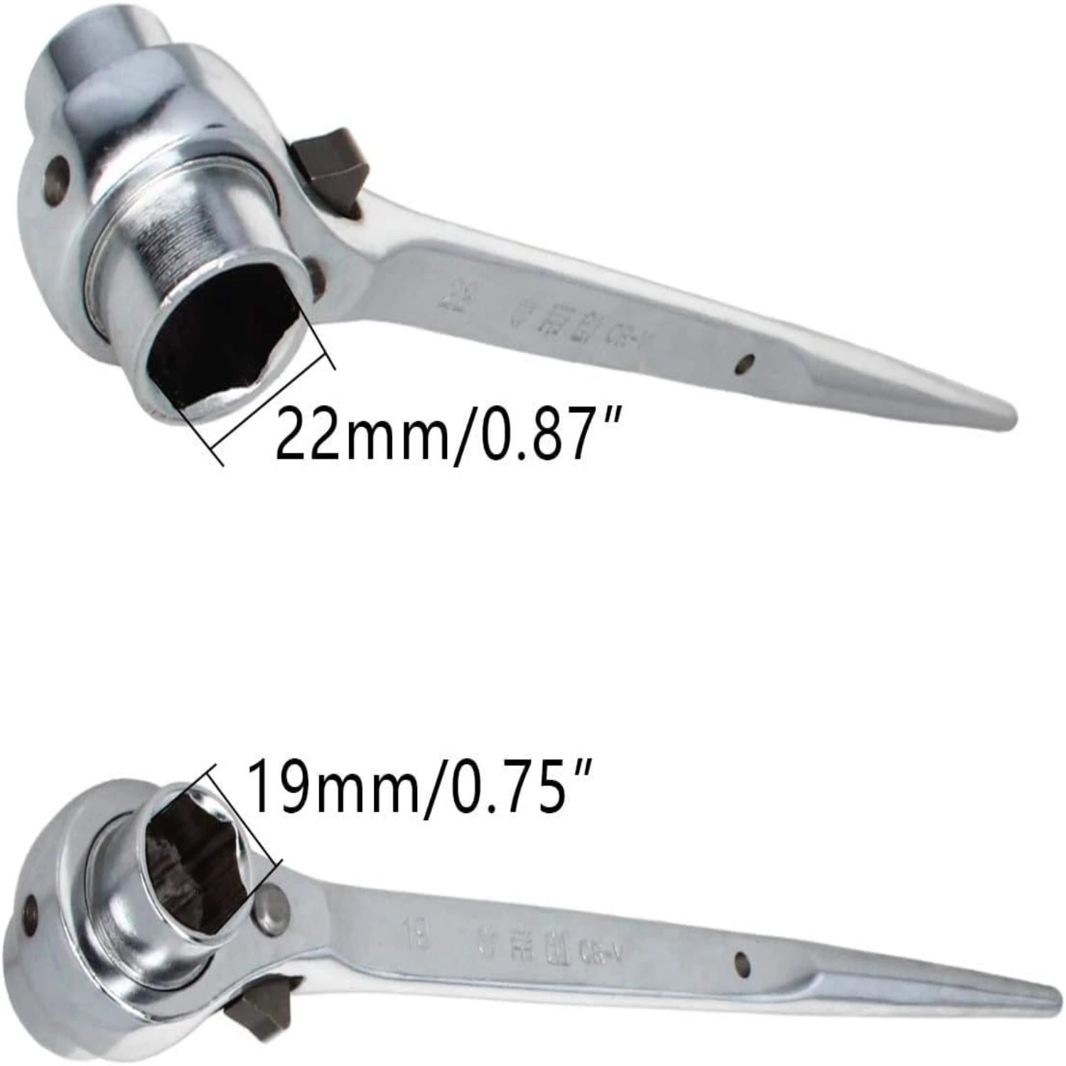 High-Quality Durable Silver-Colored Ratcheting Scaffold Spud Wrench - Efficient Assembly Tool with 19mmx22mm Open End Socket - P