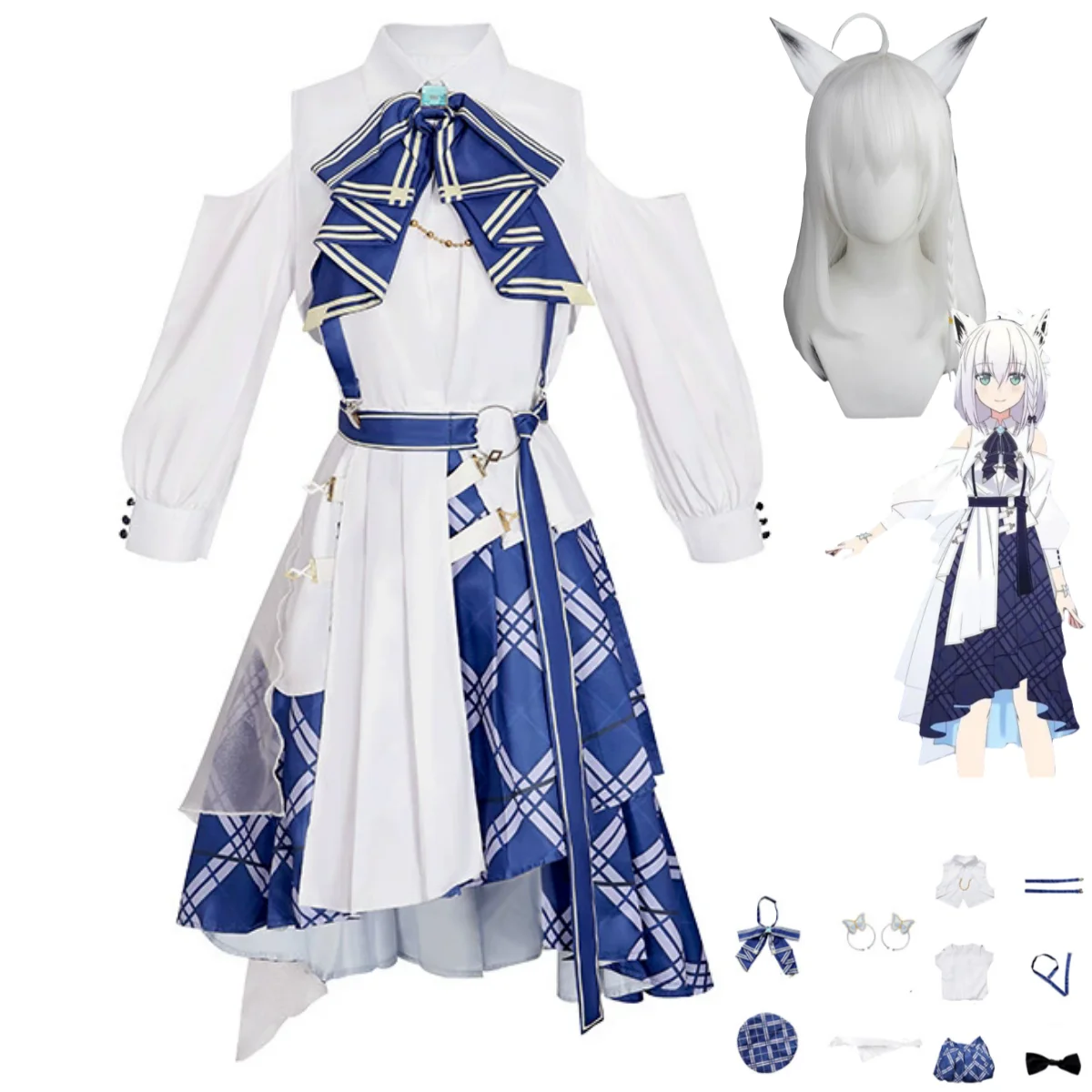 Виртуальный YouTuber Шираками Фубуки Косплей Костюм Fbk Debuki Fubuking Blue Journey 1st Live Парик Юбка Парик Женский Сексуальный Костюм Для Вечеринки