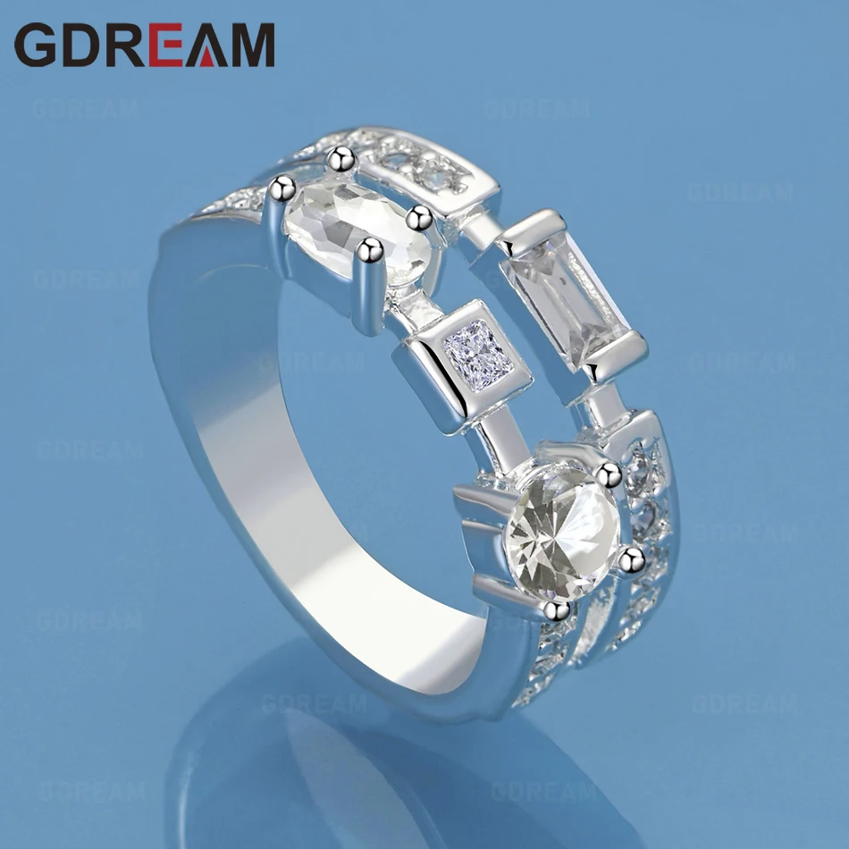 

GDREAM 925 Sterling Silver 7-10# Geometric Zircon Ring, Everyday Accessory For Women, Simple And Elegant Jewelry