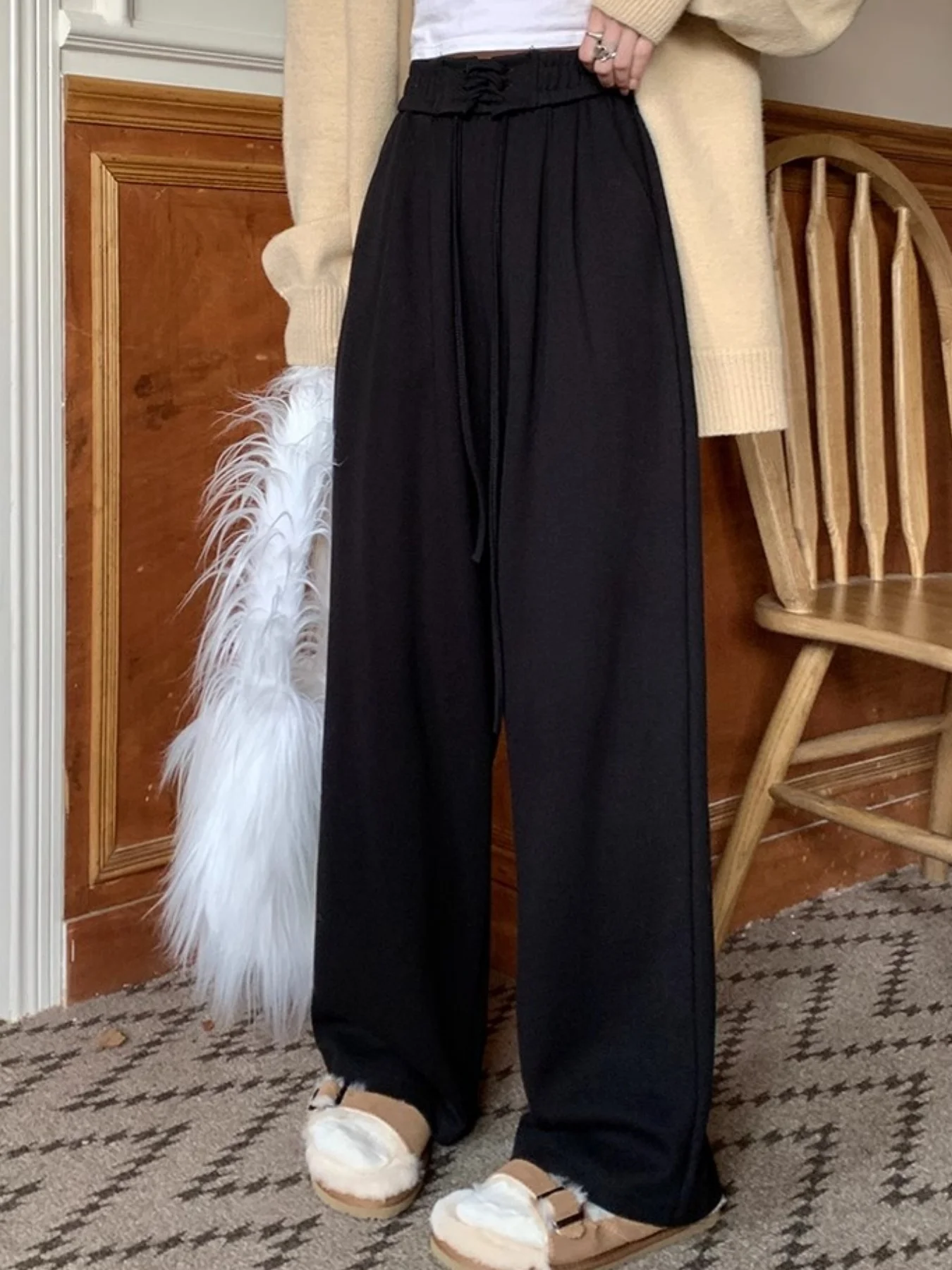 Koreanischer Stil, entspannte, hochwertige, lässige, vielseitige Sporthose für Damen, neuer Stil für den Frühherbst, drapierte, gerade geschnittene, dünne, lässige, weit geschnittene Hose für Damen