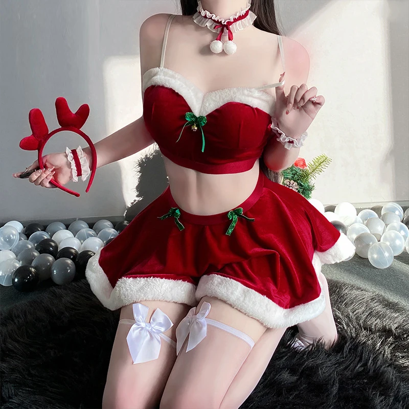 AniLV Anime Girl 2024 Christmas Uniform Santa Claus Cosplay Costume Camgirl Xmas Clothes Top Skirt Headband Outfits