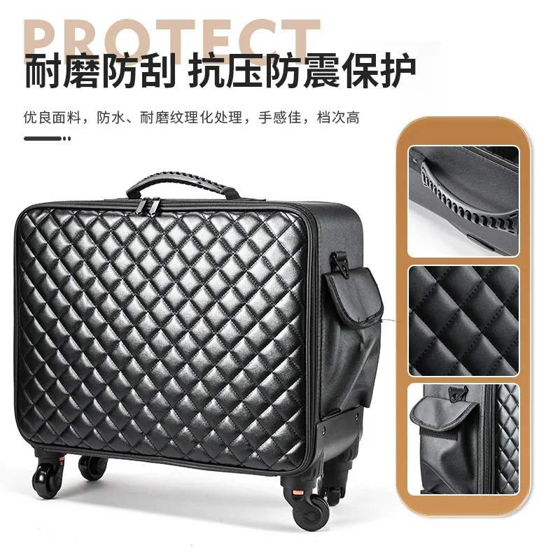 Professional makeup artist's rolling makeup case with large capacity storage
