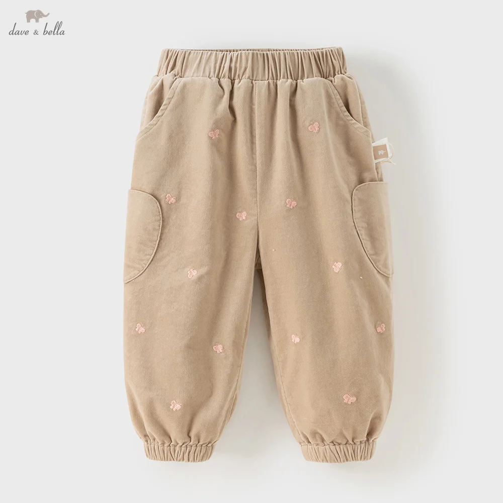 

Dave Bella, детские хлопковые штаны, осенне-зимние утепленные плюшевые брюки для девочек, повседневные штаны, теплая верхняя одежда, детская одежда DB4253934