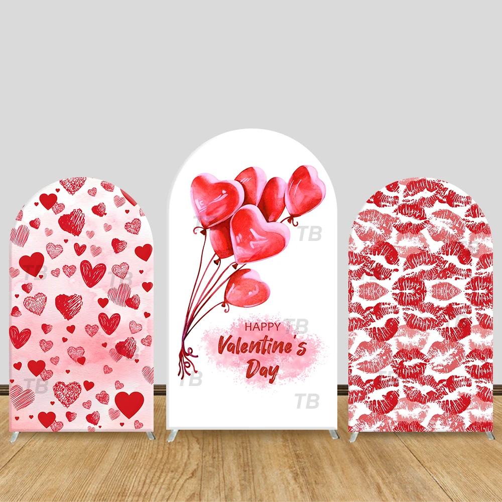 

Valentine's Day Red Heart & Lip Print Arch Backdrop Cover Party Decor Photo Booth Background Romantic Holiday Supplies