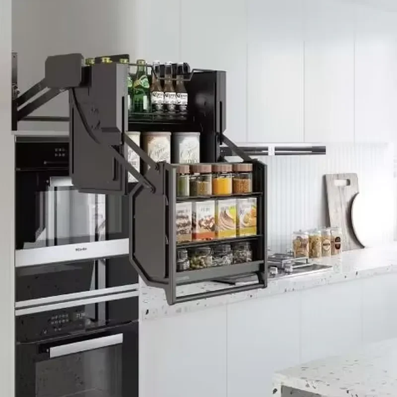 Stainless Steel Pull-Out Kitchen Cabinet Organizer with Waterproof Anti-Bacterial Design for Spice and Food Storage